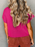 Ribbed Mock Neck Patch Pocket Drop Shoulder Short Sleeve Sweater